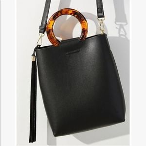 Anthropologie Black Crossbody Bag with Tortoiseshell Handle